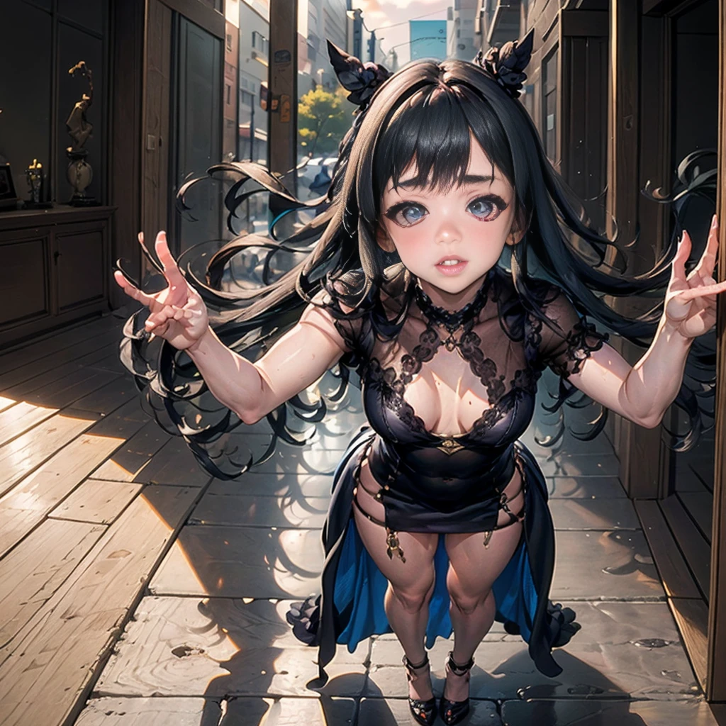 Female full body standing straight symmetrical looking  to viewer pov kiss