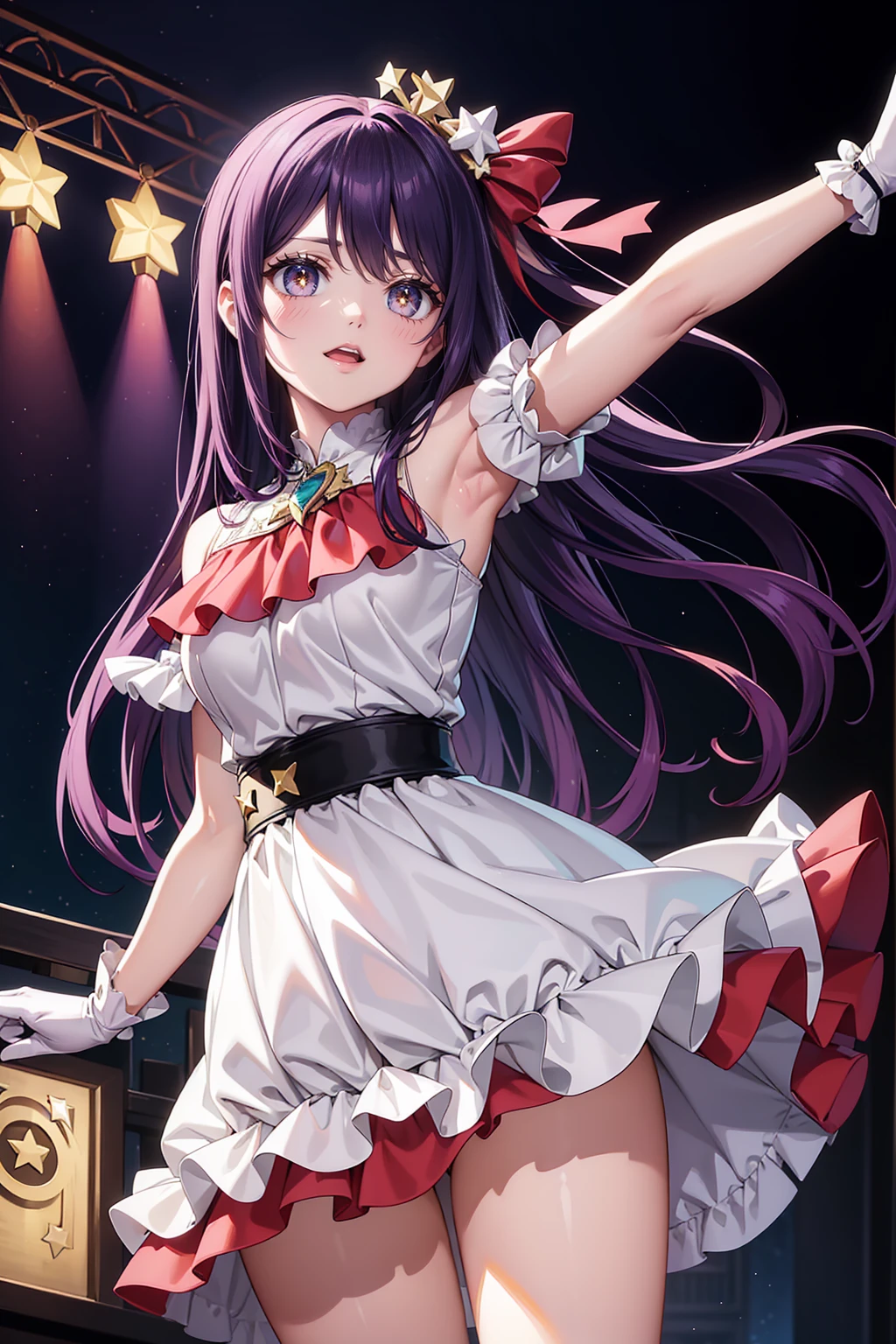 <lora:loconOfHoshinoAi_v10:0.5>, masterpiece, best quality,starpupil, closed up, eye focus, 1girl, solo, gloves, jewelry, pink gloves, earrings, wink, cute, highres,open mouth, upper teeth,rabbit hair ornament,