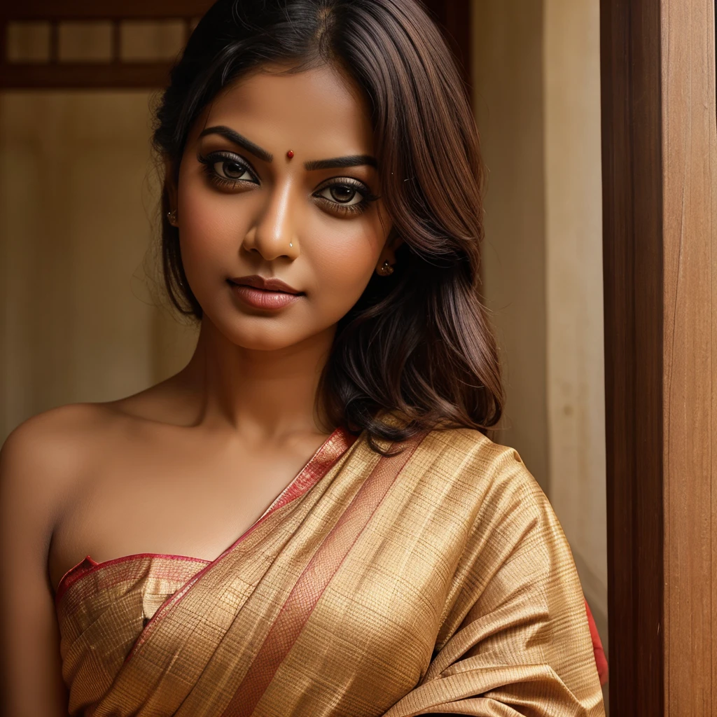 woman in blouse sari, a women kajal beautiful face,
