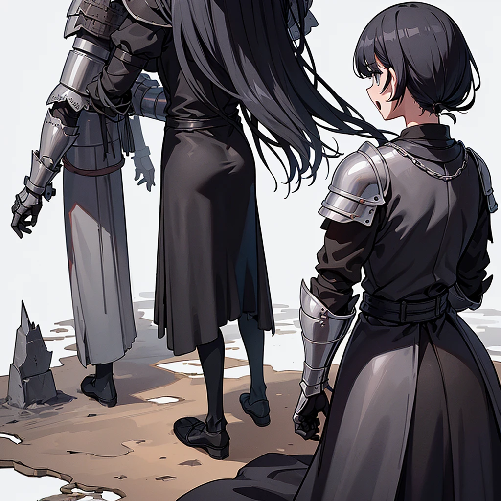 Best illustrations、Best Quality、(((Simple grey armor、Black trousers、Black glover.々Hairstyle、Mr.々Hair color)))、(((Grab the sword、Get Ready)))、(Old ruins、desert。Grass)、Fall to the floor、(Black, muddy swamp)、(中世の騎士が10 people)、(get annoyed、anxiety、impatience、Open your mouth、shout)、(lots of medieval knights、10 people)、battlefield、(From the back、Back view、back view)、(White background)