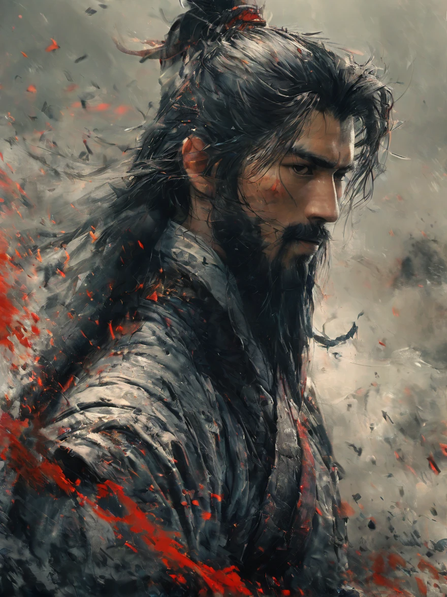 Anammo, 1 boy, Male focus, Solitary, beard, beard, Masculinity, Black Hair, Blood, warrior, armor, helmet, Looking at the audience, beard, Upper Body