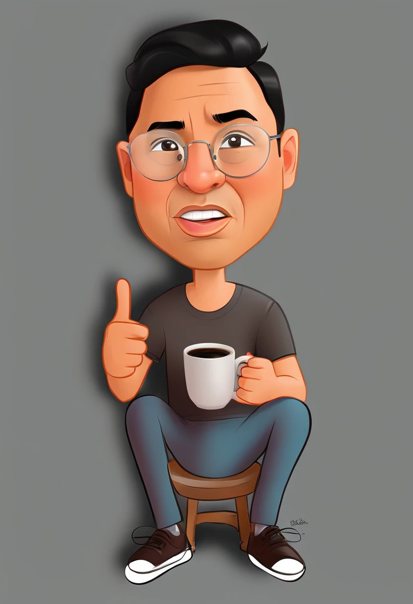 cartoon man sitting on a chair with a cup of coffee, in cartoon style, cartoon art style, professional illustration, cartoon portrait, digital art cartoon, caricature illustration, cartoon digital art, style cartoon, by Abidin Dino, cartoon digital painting, character portrait of mine, cartoon style illustration, chibi, Harry Volk clipart style, professional illustration, 8k