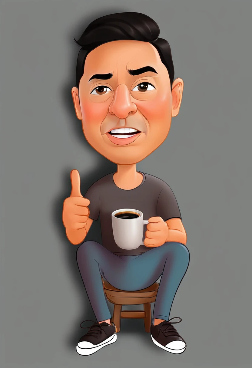 cartoon man sitting on a chair with a cup of coffee, in cartoon style, cartoon art style, professional illustration, cartoon portrait, digital art cartoon, caricature illustration, cartoon digital art, style cartoon, by Abidin Dino, cartoon digital painting, character portrait of mine, cartoon style illustration, chibi, Harry Volk clipart style, professional illustration, 8k
