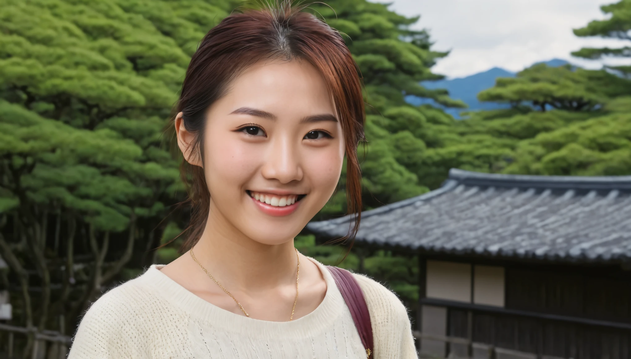 (best quality, masterpiece, ultra detailed, ultra high res, photorealistic, raw photo, absolutely resolution), smile, Japanese, 20 year old woman, out door