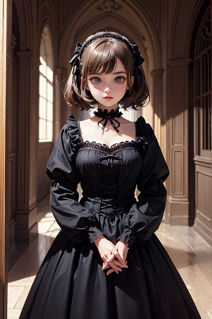 A masterpiece of gothic horror painting,((Beautiful girl standing:Gothic Lolita:12 years old:Temporary:beautiful girl:cute:adorable:perfect face:white people:eyelash:Big eyes)),gothic house,look back,black and white,The adorable girl&#39;s true identity is a murderer who will kill her entire family.,Famous events made into movies,scary but beautiful,Gothic Beauty,expressing beautiful madness,Shrouded in mystery,Placing dark clouds that foreshadow tragedy in a beautiful gothic house,can&#39;don&#39;t believe her&#39;The culprit is.,be familiar with,Use red as an accent color,race,embroidery,detailed pattern,rendering,Designer House,luxury house,nice,quiet,beautiful light and shadow,gothic room,golden ratio,anatomically correct,rococo
