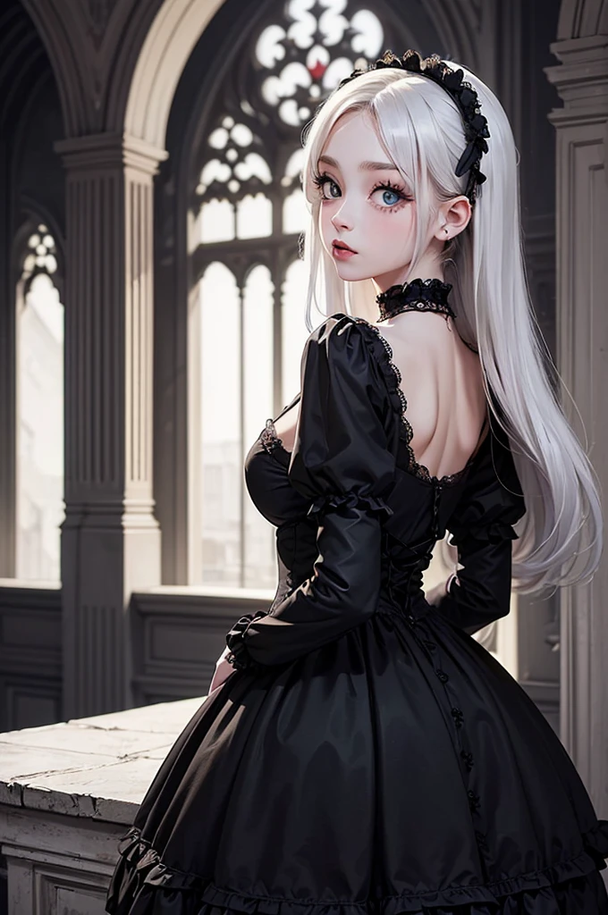 A masterpiece of gothic horror painting,((Beautiful girl standing:Gothic Lolita:12 years old:Temporary:beautiful girl:cute:adorable:perfect face:white people:eyelash:Big eyes)),gothic house,look back,black and white,The adorable girl&#39;s true identity is a murderer who will kill her entire family.,Famous events made into movies,scary but beautiful,Gothic Beauty,expressing beautiful madness,Shrouded in mystery,Placing dark clouds that foreshadow tragedy in a beautiful gothic house,can&#39;don&#39;t believe her&#39;The culprit is.,be familiar with,Use red as an accent color,race,embroidery,detailed pattern,rendering,Designer House,luxury house,nice,quiet,beautiful light and shadow,gothic room,golden ratio,anatomically correct,rococo