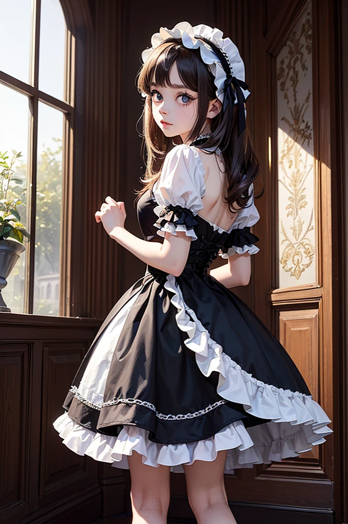 A masterpiece of gothic horror painting,((Beautiful girl standing:Gothic Lolita:12 years old:Temporary:beautiful girl:cute:adorable:perfect face:white people:eyelash:Big eyes)),gothic house,look back,black and white,The adorable girl&#39;s true identity is a murderer who will kill her entire family.,Famous events made into movies,scary but beautiful,Gothic Beauty,expressing beautiful madness,Shrouded in mystery,Placing dark clouds that foreshadow tragedy in a beautiful gothic house,can&#39;don&#39;t believe her&#39;The culprit is.,be familiar with,Use red as an accent color,race,embroidery,detailed pattern,rendering,Designer House,luxury house,nice,quiet,beautiful light and shadow,gothic room,golden ratio,anatomically correct,rococo