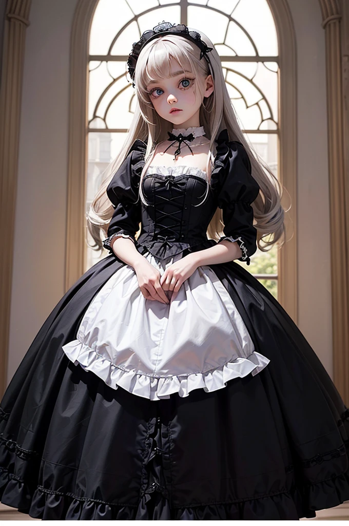A masterpiece of gothic horror painting,((Beautiful girl standing:Gothic Lolita:12 years old:Temporary:beautiful girl:cute:adorable:perfect face:white people:eyelash:Big eyes)),gothic house,look back,black and white,The adorable girl&#39;s true identity is a murderer who will kill her entire family.,Famous events made into movies,scary but beautiful,Gothic Beauty,expressing beautiful madness,Shrouded in mystery,Placing dark clouds that foreshadow tragedy in a beautiful gothic house,can&#39;don&#39;t believe her&#39;The culprit is.,be familiar with,Use red as an accent color,race,embroidery,detailed pattern,rendering,Designer House,luxury house,nice,quiet,beautiful light and shadow,gothic room,golden ratio,anatomically correct,rococo