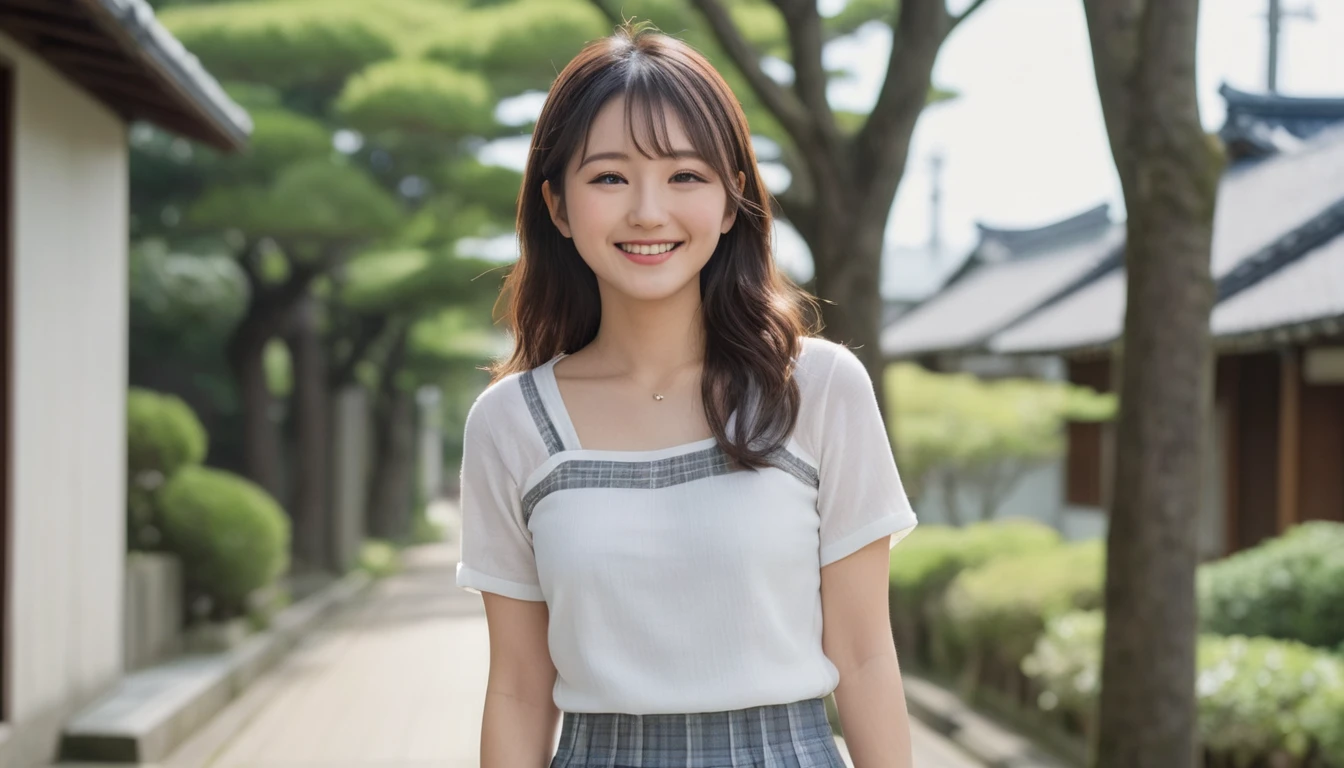 (best quality, masterpiece, ultra detailed, ultra high res, photorealistic, raw photo, absolutely resolution), smile, Japanese, 20 year old woman, out door