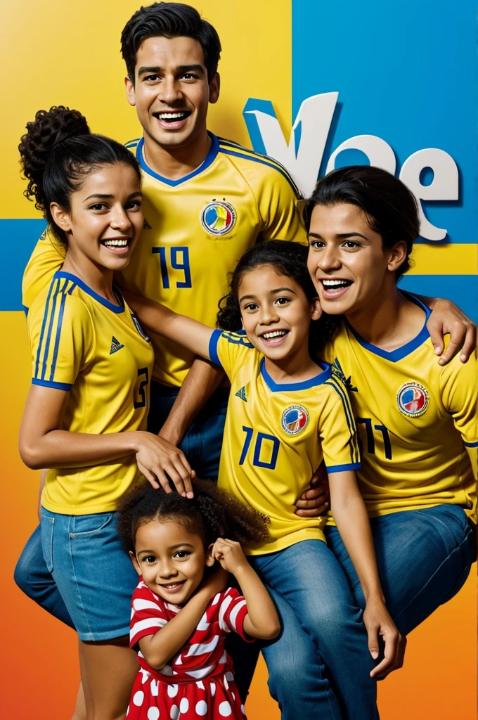 a disney pixar family of 4 people, high quality, Best Quality, celebrating colombia match