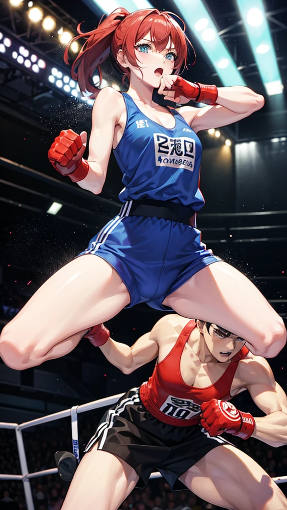 Boxing Counter、Men and women in チャイナドレス、Two people fighting
