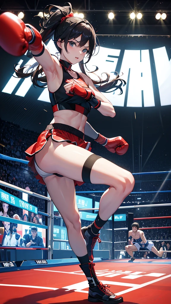 Boxing Counter、Men and women in チャイナドレス、Two people fighting
