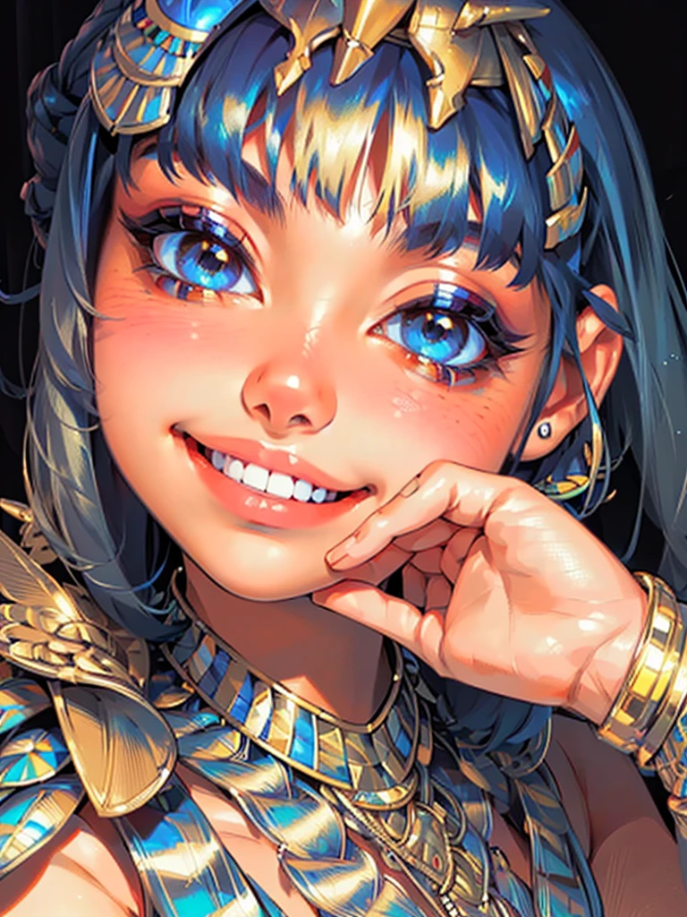 (UHD, retina, masterpiece, ccurate, anatomically correct, textured skin, super detail, high details, high quality, best quality, highres, 1080P, HD, 4K, 8k, 16k), (beautiful detailed eyes, beautiful detailed lips, extremely detailed eyes and face), studio lighting, physically-based rendering, vivid colors, (big tits, super big , super extra big , glamorous body), (thief:1.5), (portrait, blonde hair, shiny hair, shiny skin), (dusk sky, bokeh), (tilt your head to the side:1.5), eye reflection, (blush, smile, tanned skin, cleopatra:1.5),