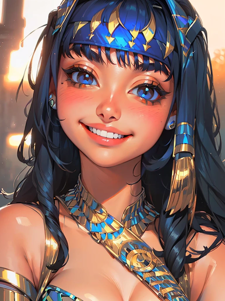(UHD, retina, masterpiece, ccurate, anatomically correct, textured skin, super detail, high details, high quality, best quality, highres, 1080P, HD, 4K, 8k, 16k), (beautiful detailed eyes, beautiful detailed lips, extremely detailed eyes and face), studio lighting, physically-based rendering, vivid colors, (big tits, super big , super extra big , glamorous body), (thief:1.5), (portrait, blonde hair, shiny hair, shiny skin), (dusk sky, bokeh), (tilt your head to the side:1.5), eye reflection, (blush, smile, tanned skin, cleopatra:1.5),