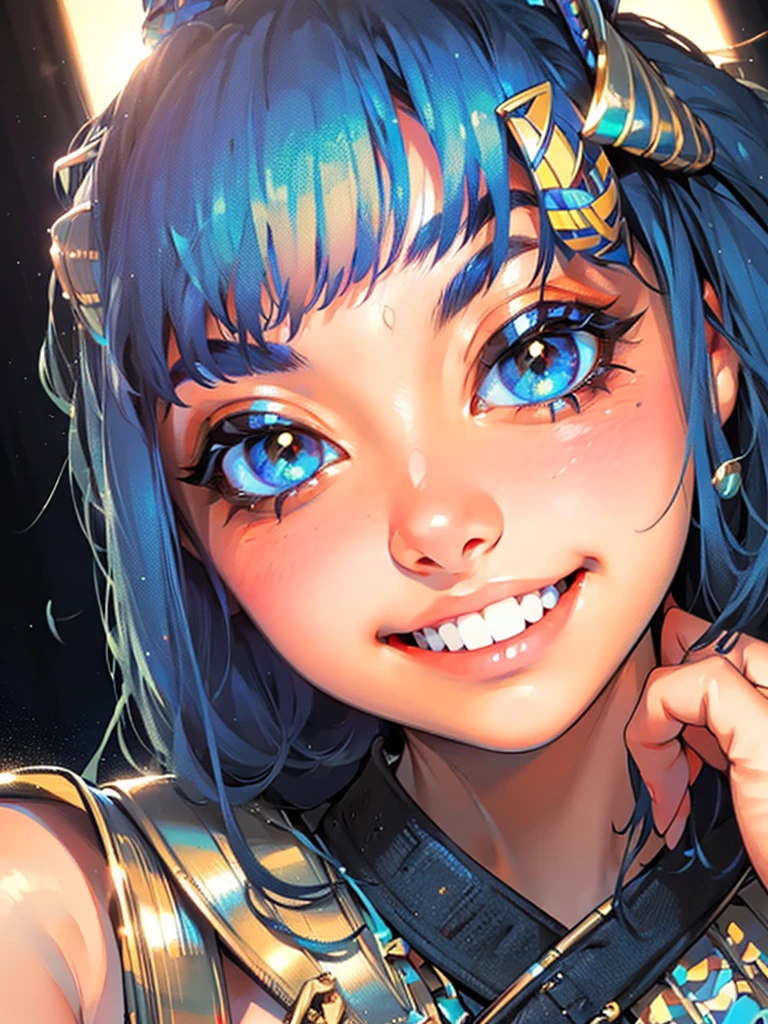 (UHD, retina, masterpiece, ccurate, anatomically correct, textured skin, super detail, high details, high quality, best quality, highres, 1080P, HD, 4K, 8k, 16k), (beautiful detailed eyes, beautiful detailed lips, extremely detailed eyes and face), studio lighting, physically-based rendering, vivid colors, (big tits, super big , super extra big , glamorous body), (thief:1.5), (portrait, blonde hair, shiny hair, shiny skin), (dusk sky, bokeh), (tilt your head to the side:1.5), eye reflection, (blush, smile, tanned skin, cleopatra:1.5),
