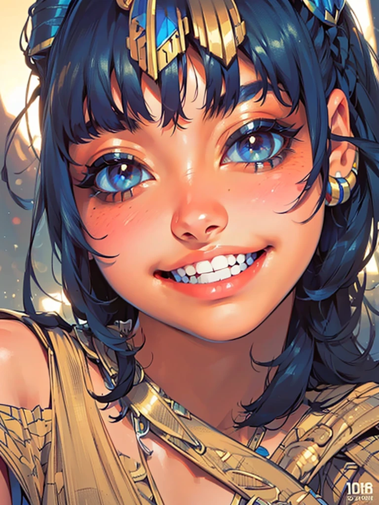 (UHD, retina, masterpiece, ccurate, anatomically correct, textured skin, super detail, high details, high quality, best quality, highres, 1080P, HD, 4K, 8k, 16k), (beautiful detailed eyes, beautiful detailed lips, extremely detailed eyes and face), studio lighting, physically-based rendering, vivid colors, (big tits, super big , super extra big , glamorous body), (thief:1.5), (portrait, blonde hair, shiny hair, shiny skin), (dusk sky, bokeh), (tilt your head to the side:1.5), eye reflection, (blush, smile, tanned skin, cleopatra:1.5),