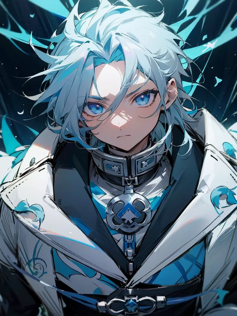 a close-up of a person with blue hair and a white jacket, tall anime guy with blue eyes, handsome guy in demon slayer art, Anime main art, male anime character, anime character detailed art, keqing do impacto genshin, dos arknights, trends on artstation pixiv, best 4k konachan anime wallpaper, nagito komaeda