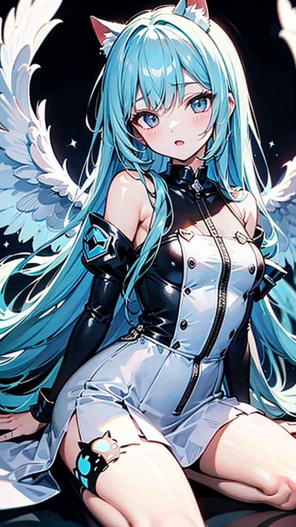 hyper precise and hyper detailed illustrations,
light blue long hair,cat angel,shota,
