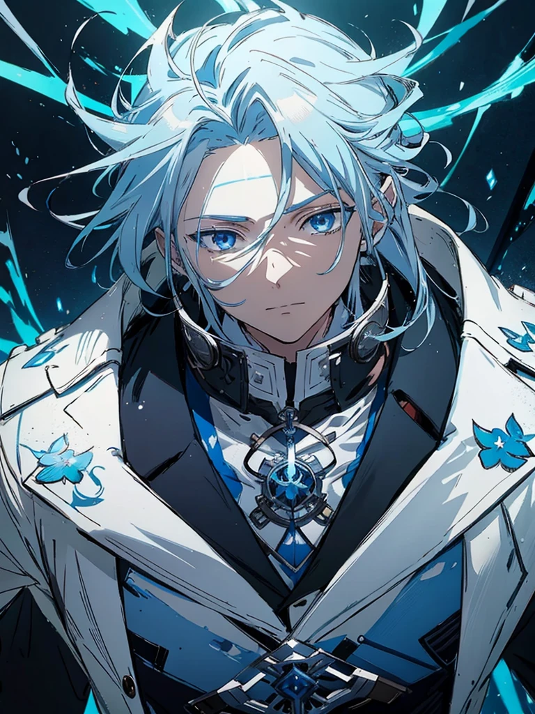 a close-up of a person with blue hair and a white jacket, tall anime guy with blue eyes, handsome guy in demon slayer art, Anime main art, male anime character, anime character detailed art, keqing do impacto genshin, dos arknights, trends on artstation pixiv, best 4k konachan anime wallpaper, nagito komaeda