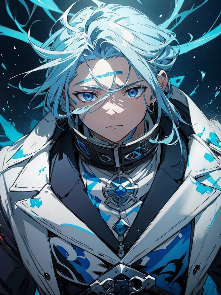 a close-up of a person with blue hair and a white jacket, tall anime guy with blue eyes, handsome guy in demon slayer art, Anime main art, male anime character, anime character detailed art, keqing do impacto genshin, dos arknights, trends on artstation pixiv, best 4k konachan anime wallpaper, nagito komaeda