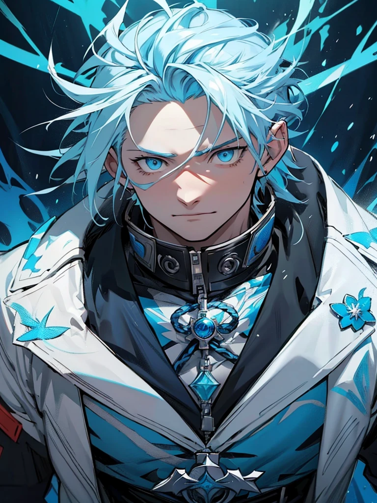 a close-up of a person with blue hair and a white jacket, tall anime guy with blue eyes, handsome guy in demon slayer art, Anime main art, male anime character, anime character detailed art, keqing do impacto genshin, dos arknights, trends on artstation pixiv, best 4k konachan anime wallpaper, nagito komaeda