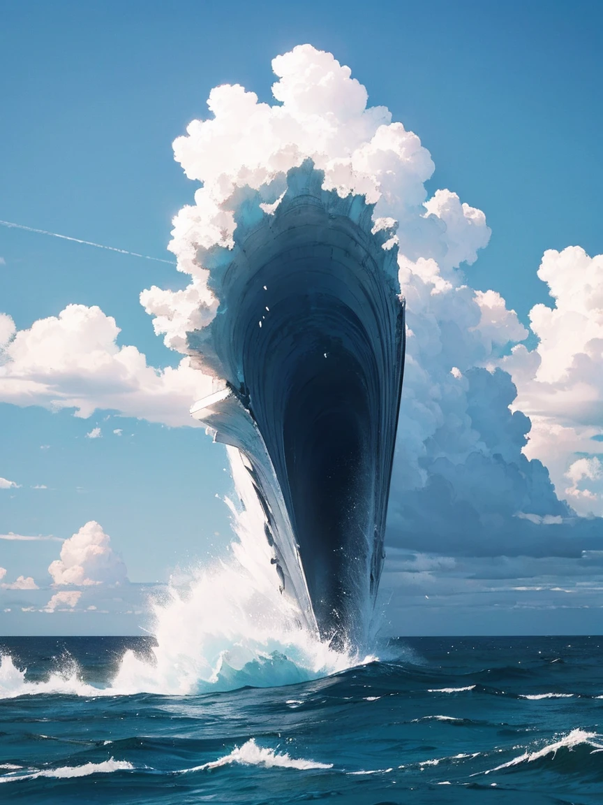 A huge collapsing sea, Shades of blue, Depth, Choppy Water. You can observe the formation of the face