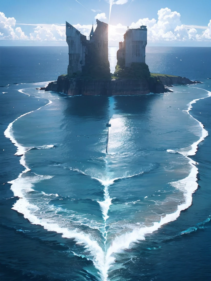 A huge collapsing sea, Shades of blue, Depth, Choppy Water. You can observe the formation of the face