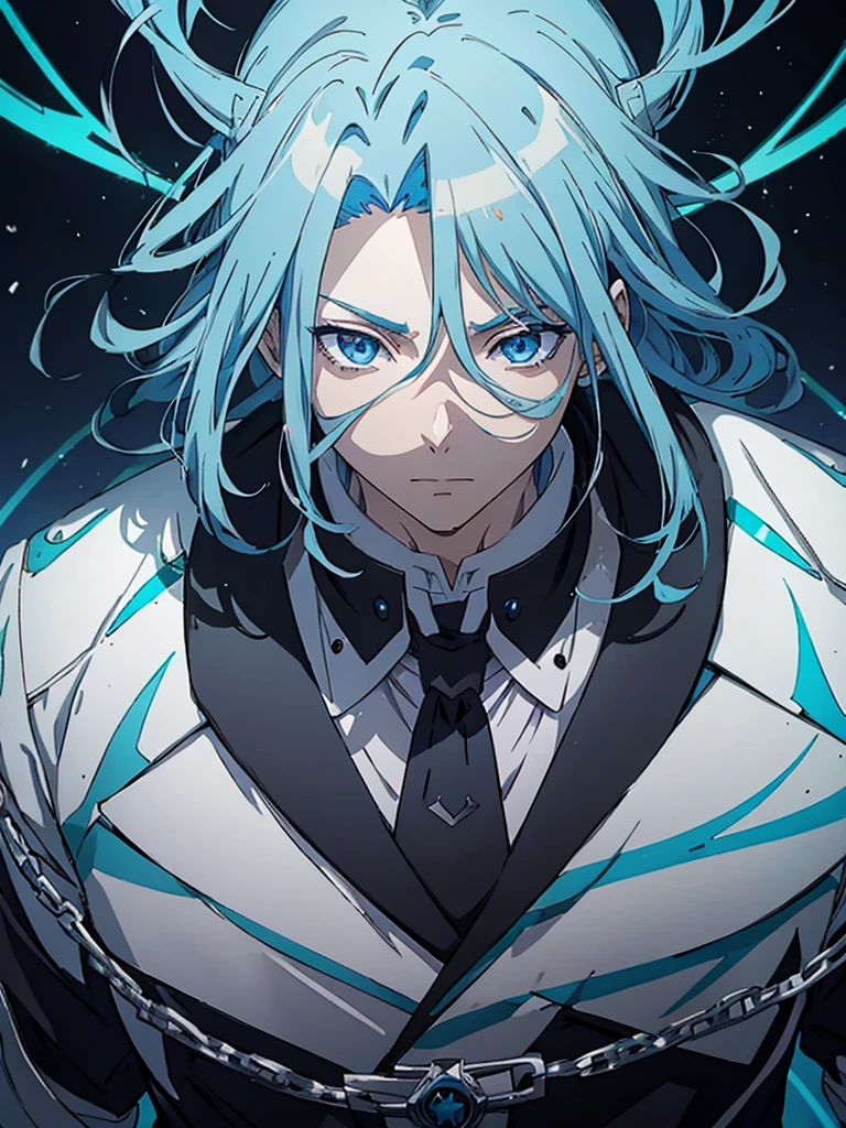 a close-up of a person with blue hair and a white jacket, tall anime guy with blue eyes, handsome guy in demon slayer art, Anime main art, male anime character, anime character detailed art, keqing do impacto genshin, dos arknights, trends on artstation pixiv, best 4k konachan anime wallpaper, nagito komaeda