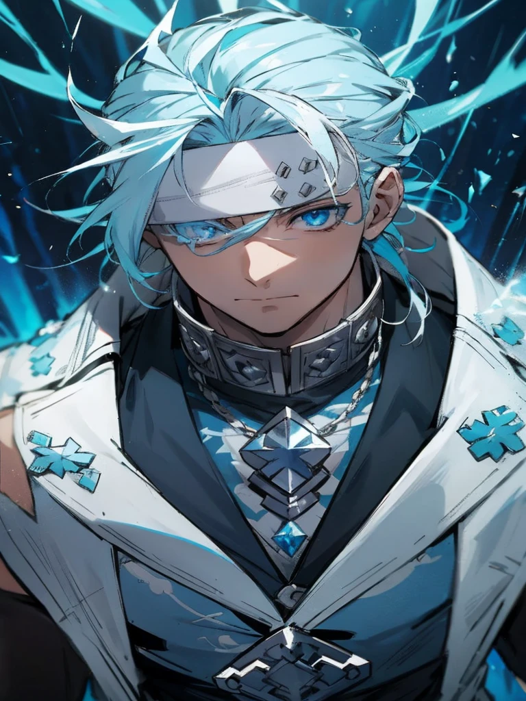 a close-up of a person with blue hair and a white jacket, tall anime guy with blue eyes, handsome guy in demon slayer art, Anime main art, male anime character, anime character detailed art, keqing do impacto genshin, dos arknights, trends on artstation pixiv, best 4k konachan anime wallpaper, nagito komaeda