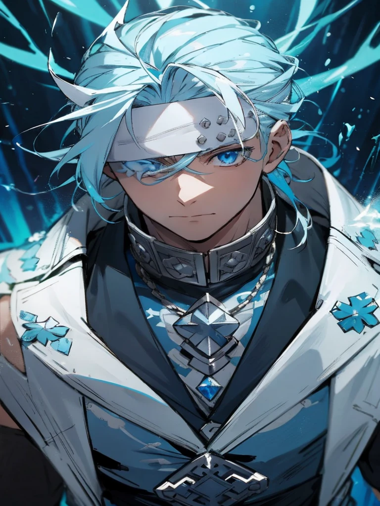 a close-up of a person with blue hair and a white jacket, tall anime guy with blue eyes, handsome guy in demon slayer art, Anime main art, male anime character, anime character detailed art, keqing do impacto genshin, dos arknights, trends on artstation pixiv, best 4k konachan anime wallpaper, nagito komaeda