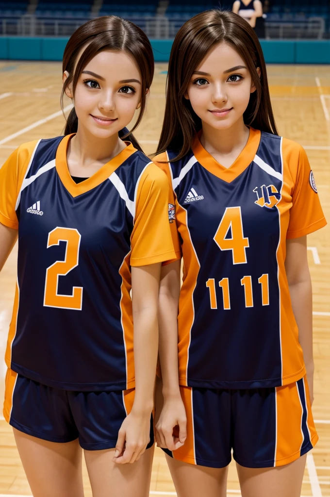 Haikyu anime girl with a karasuno team uniform with brown hair, brown eyes, and a mole under her left eye in anime type with the number 11 on her shirt.