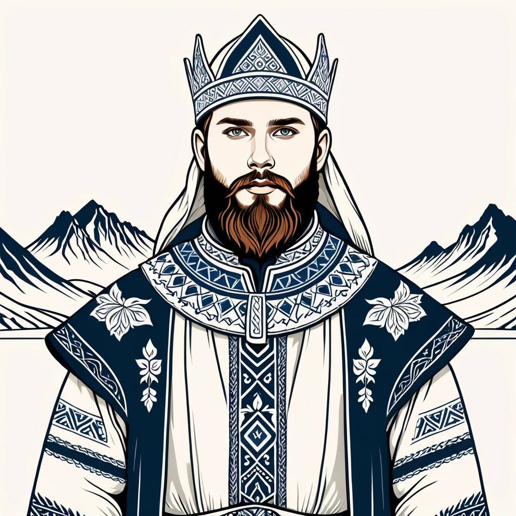 man in icelandic folk outfit, vector graphics, strong contours
