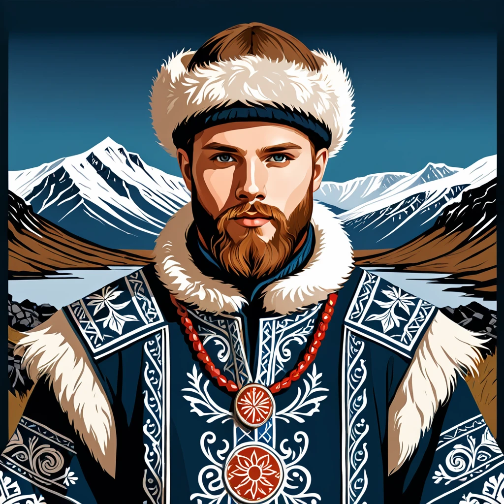 man in icelandic folk outfit, vector graphics, strong contours