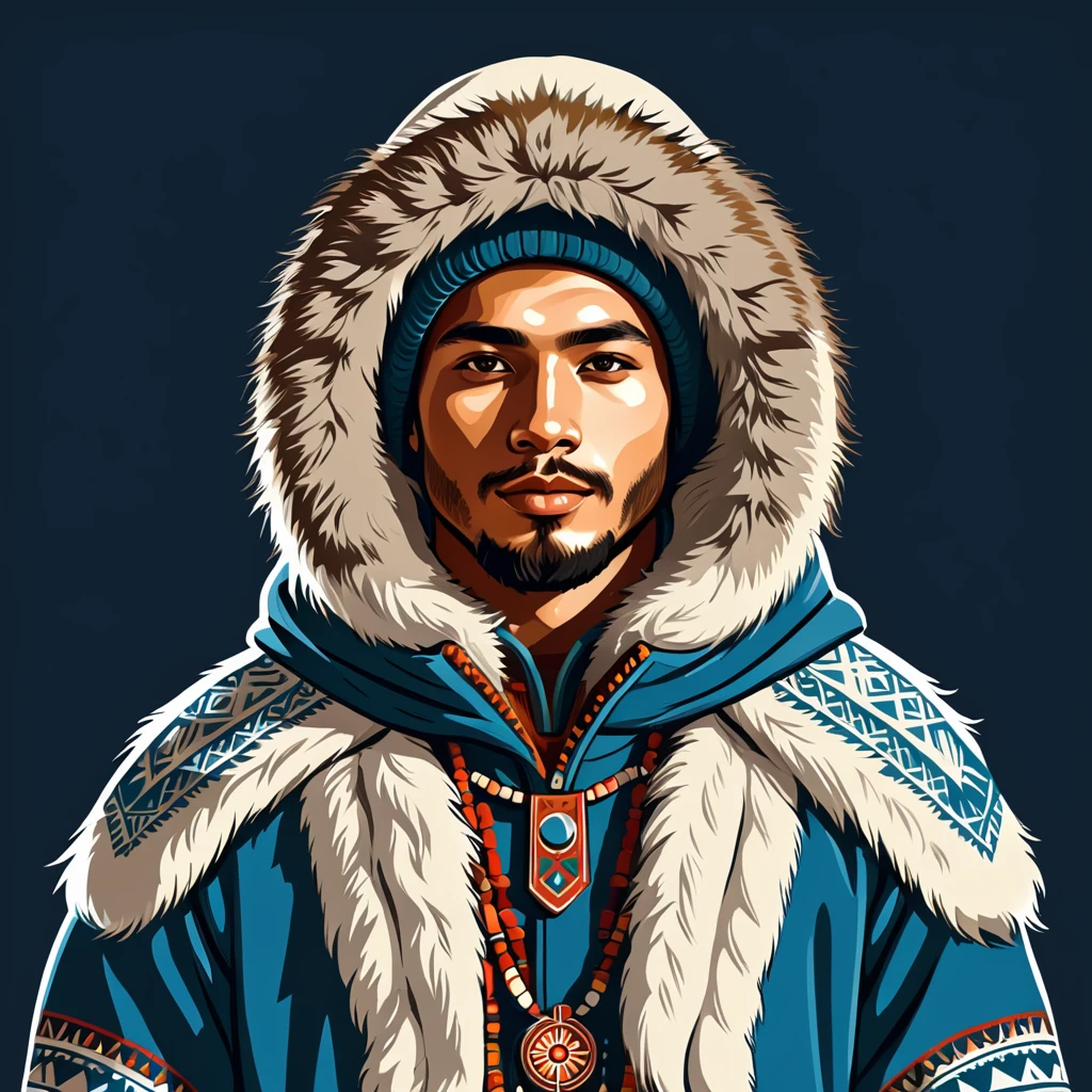 man in eskimo folk outfit, vector graphics, strong contours