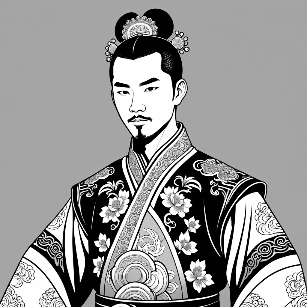 man in chinese folk outfit, vector graphics, strong contours
