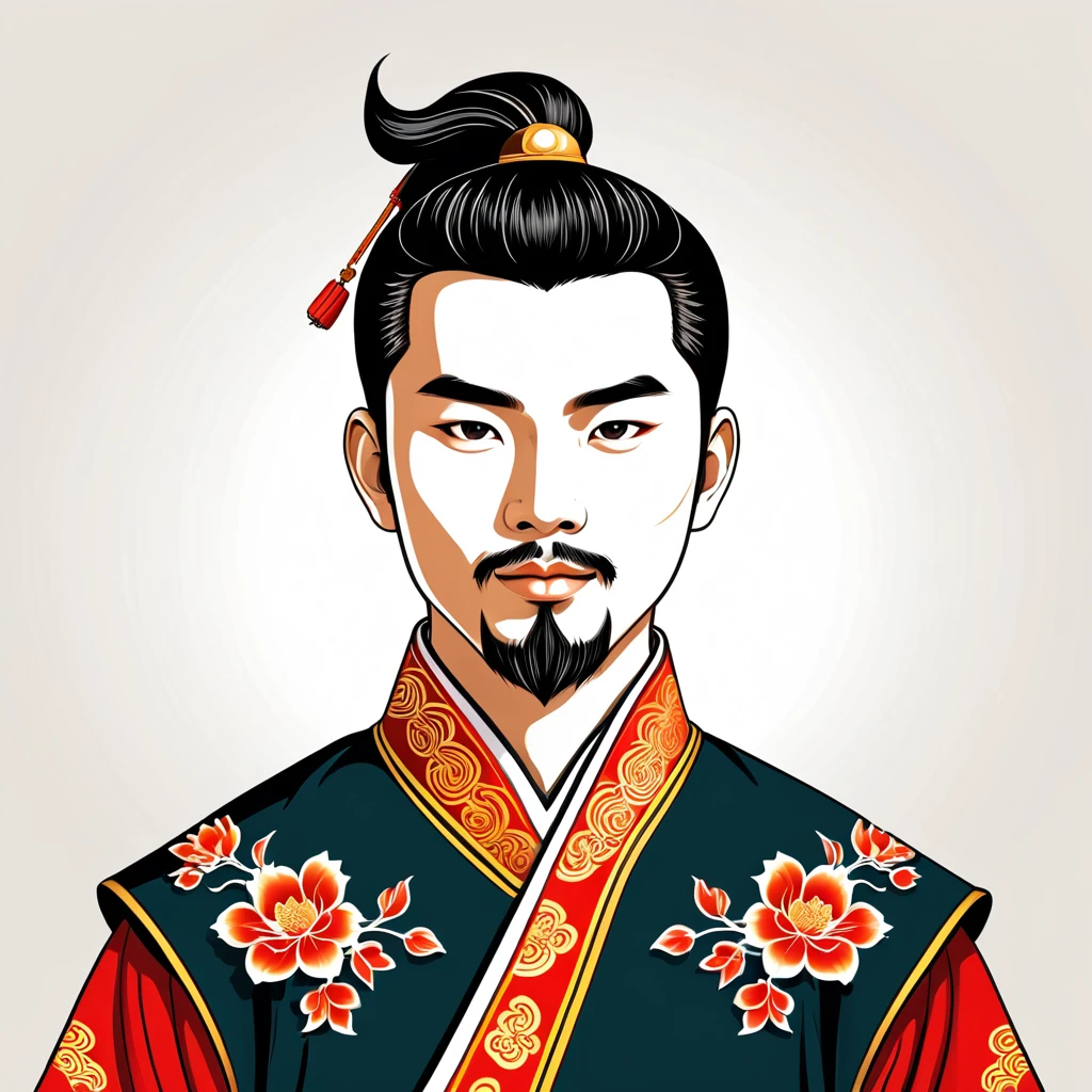 man in asian folk outfit, vector graphics, strong contours