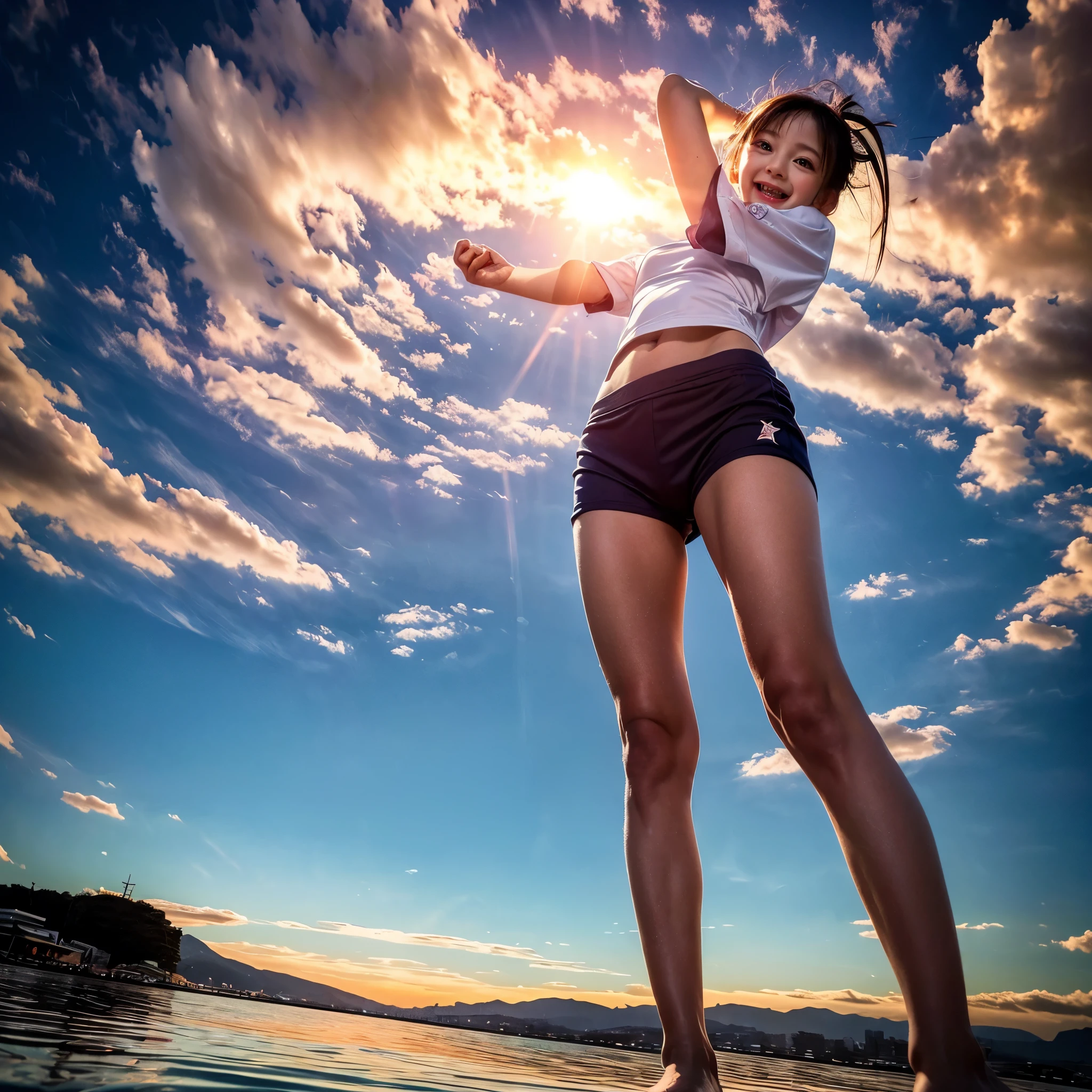 ((ExtremelyDetailed ( KAWAII Girl Floating:1.37) in WHITE at Dusk Enoshima Beach)), (masterpiece 8K TopQuality) (ProfessionalPhoto:1.37), {(Standing Full Body:1.2)|(from below:1.2)}, Different types of hair colors, {(White skinny(School Swimwear))|(SchoolUniform) with Tiny AthleticShorts}, {(Corrected Childish hand)|Hidden hand|Armpit|Different types of breasts|(Clearly Visible the shape of Butt)}, Joyful Expressions LifeLike Rendering, PerfectLighting, Dazzling Horizon {Colorful Clouds | Starry IridescentParticles} VolumetricLighting (Acutance:0.8)