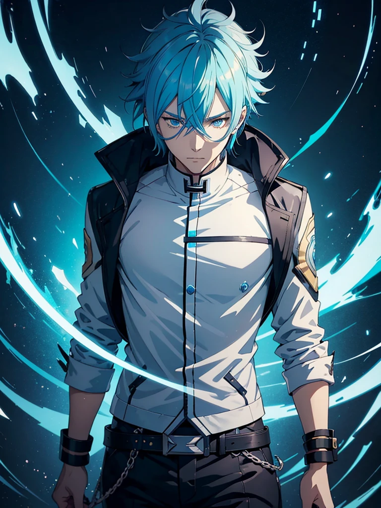 a close-up of a person with blue hair and a white jacket, tall anime guy with blue eyes, handsome guy in demon slayer art, Anime main art, male anime character, anime character detailed art, keqing do impacto genshin, dos arknights, trends on artstation pixiv, best 4k konachan anime wallpaper, nagito komaeda