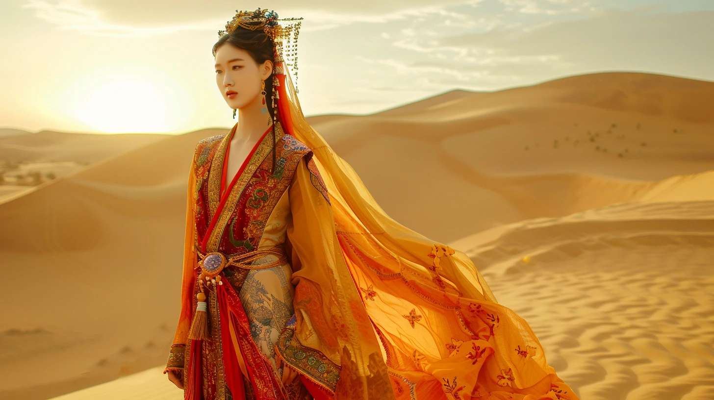 沙漠公主，在金色阳光下显得格外美丽