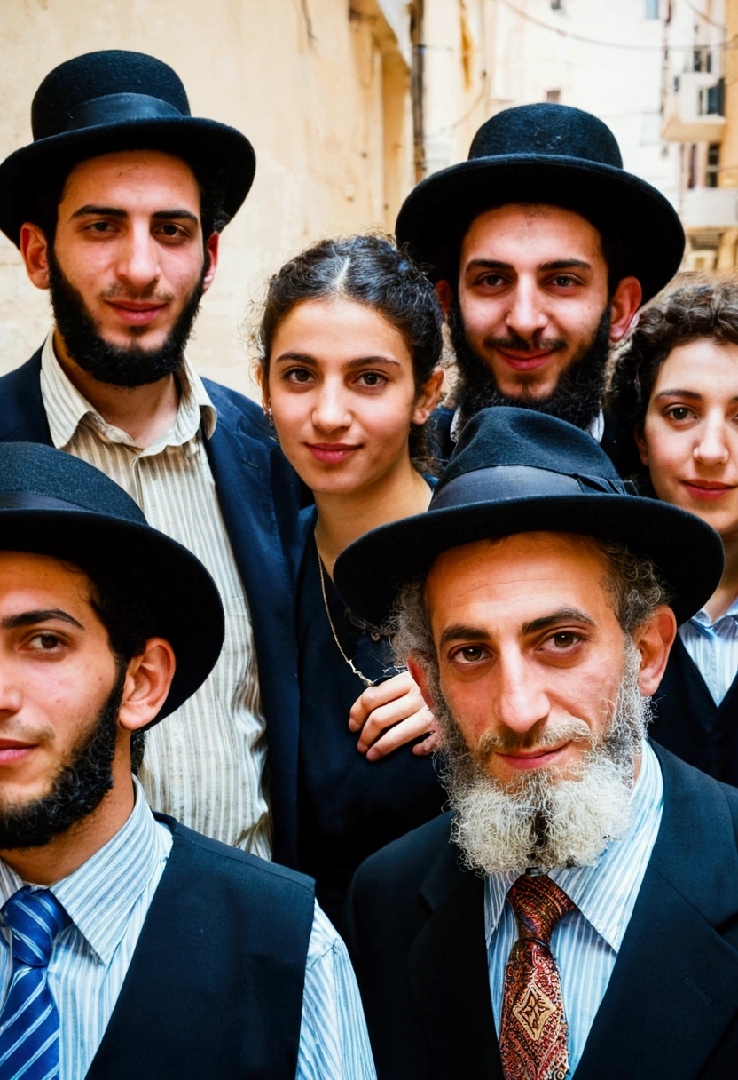 A group of Jews in a Jewish city focus on the face