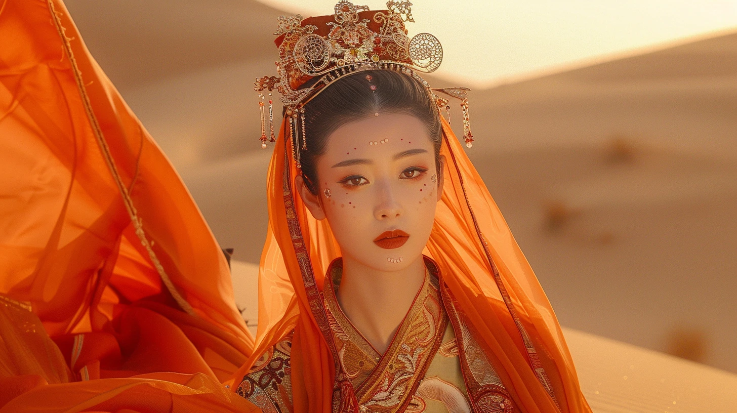 沙漠公主，在金色阳光下显得格外美丽