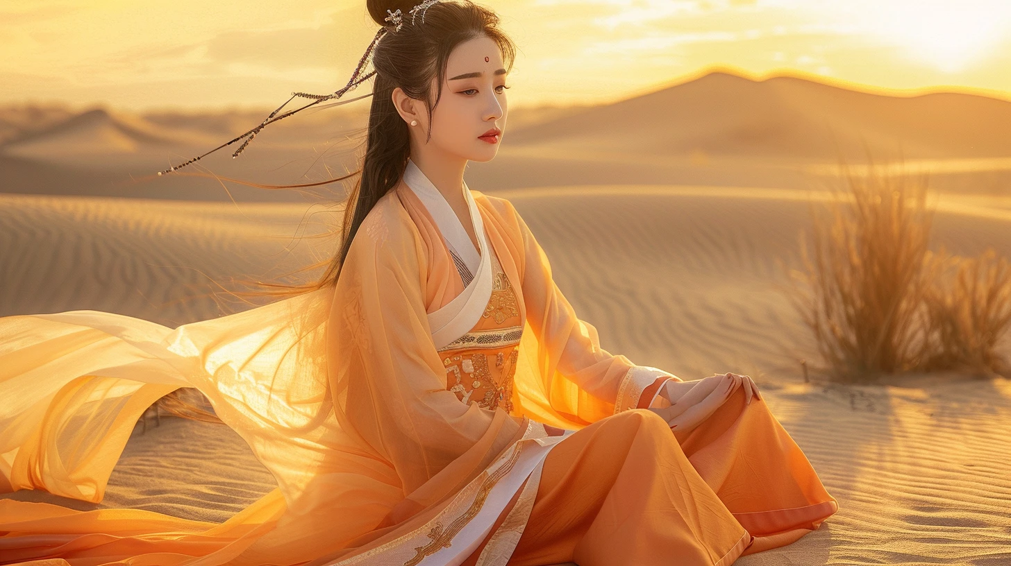 沙漠公主，在金色阳光下显得格外美丽