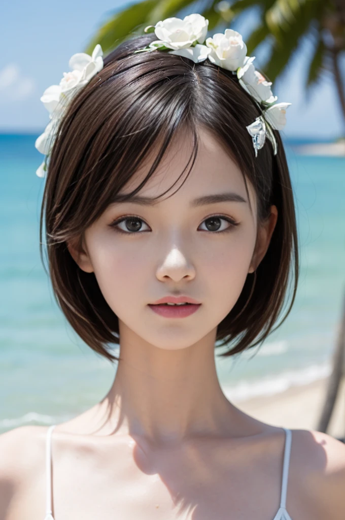 ((Highest quality)),((8K、32k)),(Genuine)、(detailed)、((Beach))、((Bust up shot))、((face closeup))、(White skin)、(Big Breasts)、The best balance between face and shoulder width、Micro Bikini、Shiny Hair、Short Bob、Glowing Skin、Japanese、beauty、Looking into the camera、Thick lips、kawaii、Hehehe:1.2、Shot with a film camera、RAW shooting、#24、Genuine、フォトGenuine:1.4、Photon Mapping、Physically Based Rendering、Perfect Anatomy、detailedなデコルテ、detailedな目、detailedな二重、detailedな咬筋、detailedな鎖骨、Perfect Fingers、Finger Description、(品質 8K)、((White skin))、Avoid mascara、Hair with movement、detailedな毛穴、Natural light、detailedな描写、Blushing、Fine pores、Perfect cleavage、masterpiece、Blushing、detailedな腹筋、sexy、detailedな脇の下、(slender)、(Upper Body)、detailedな目元、1 person、