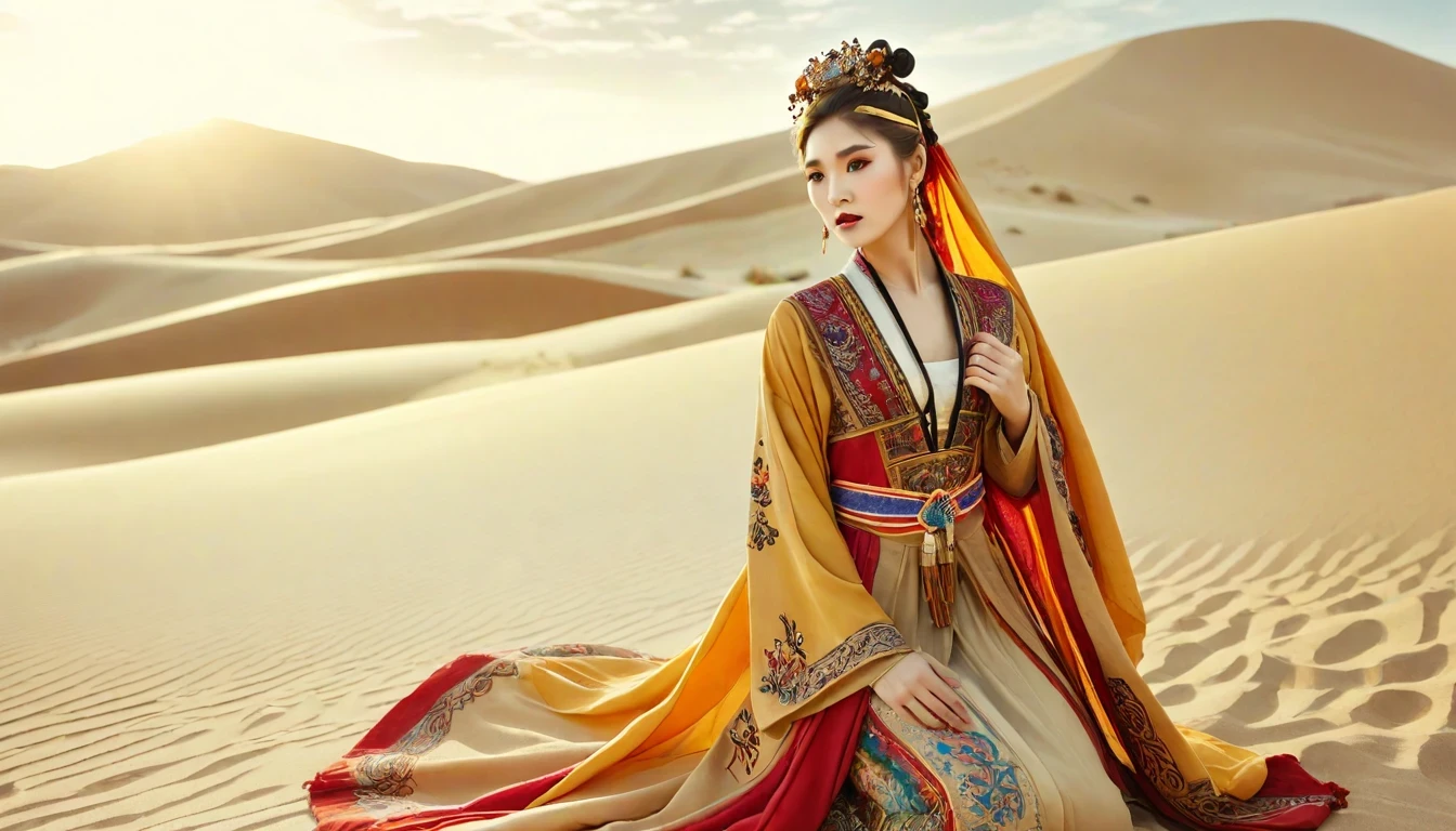 沙漠公主，在金色阳光下显得格外美丽