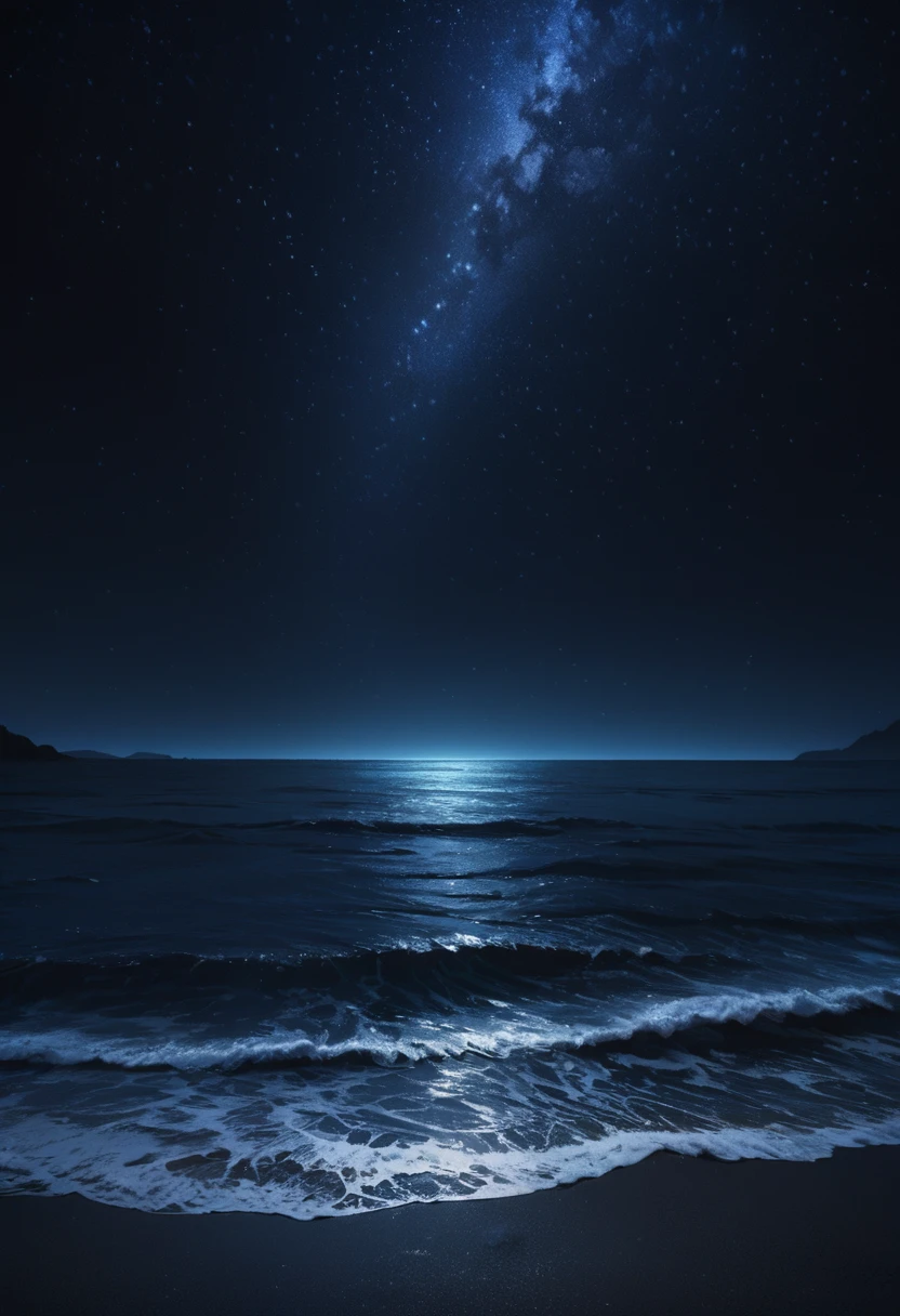 (((masterpiece))), Starry sky photography, Dark night, No light, Serene atmosphere, Calm sea, detailed, highly detailed, (8K)