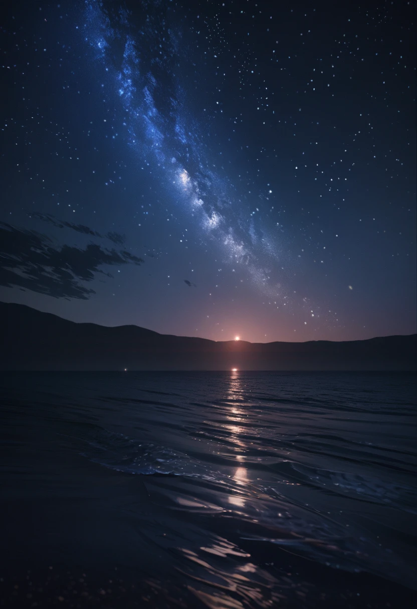 (((masterpiece))), Starry sky photography, Dark night, No light, Serene atmosphere, Calm sea, detailed, highly detailed, (8K)