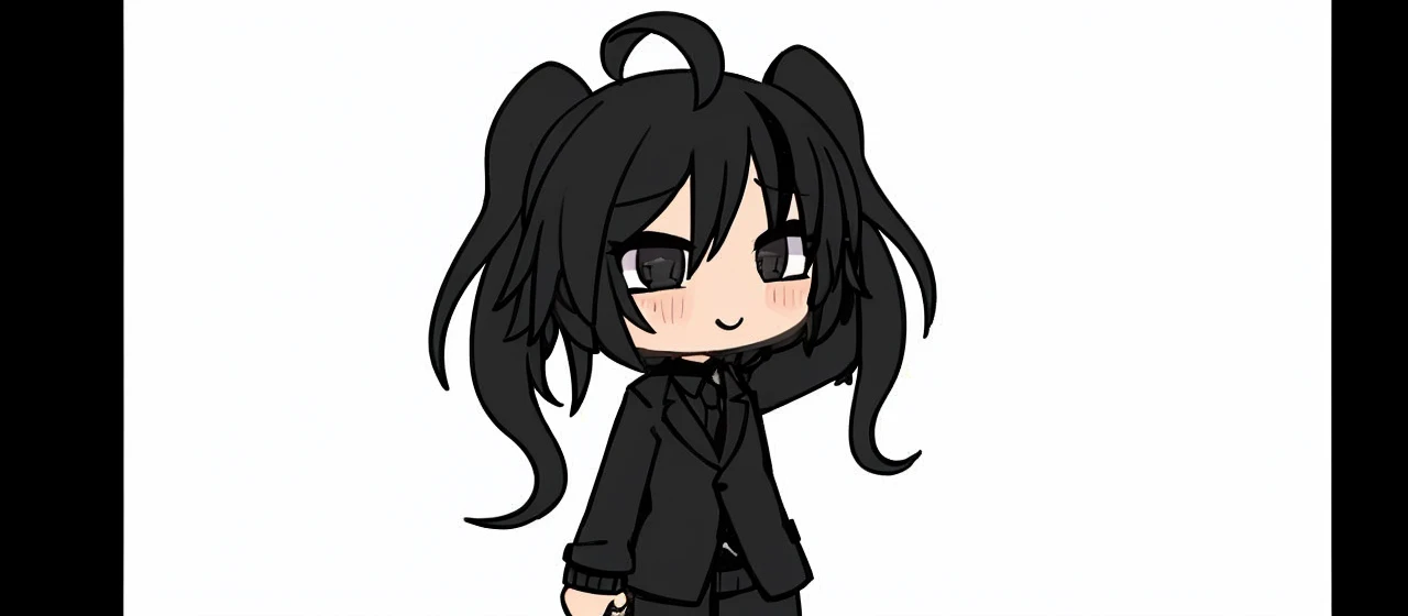 Girl witj two black ponytails and suit
