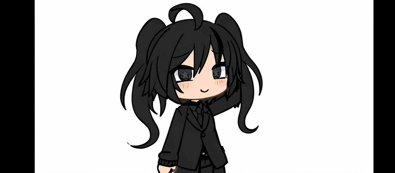 Girl witj two black ponytails and suit