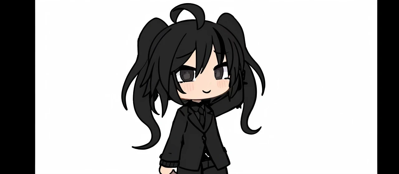 Girl witj two black ponytails and suit