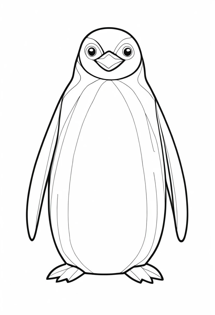 coloring page for kids, penguin , thick lines, drawing, white background
